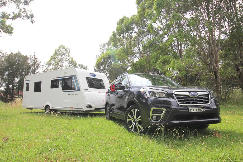 Subaru Forester towing camping trailer